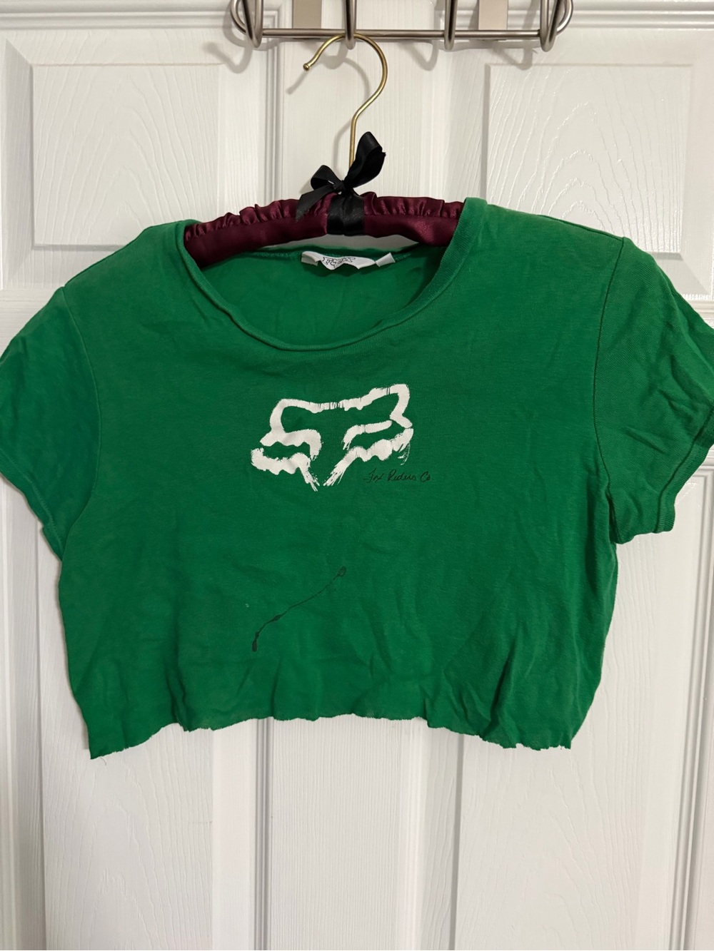 Fox Girls' Green Cropped Logo Tee, XL, 1/2 shirt
